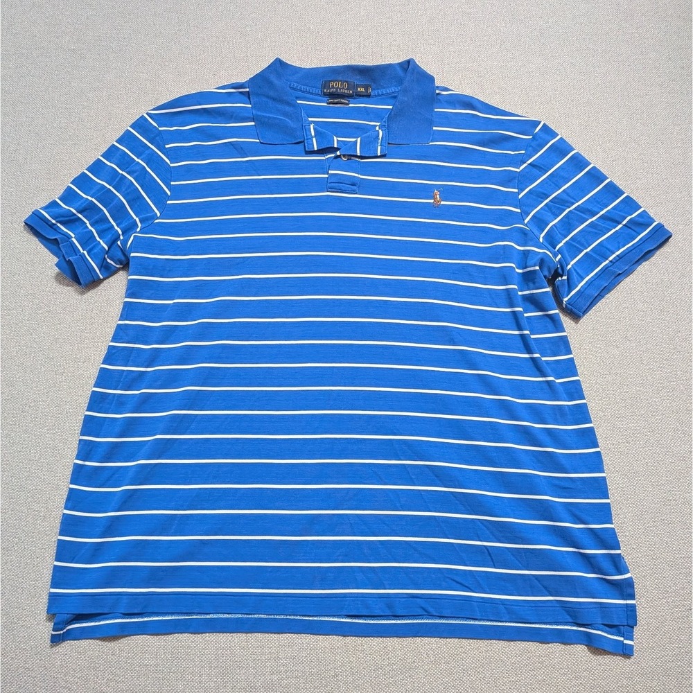 Polo Ralph Lauren Men's Blue White Striped Polo Shirt XXL Pima Soft Touch Pony